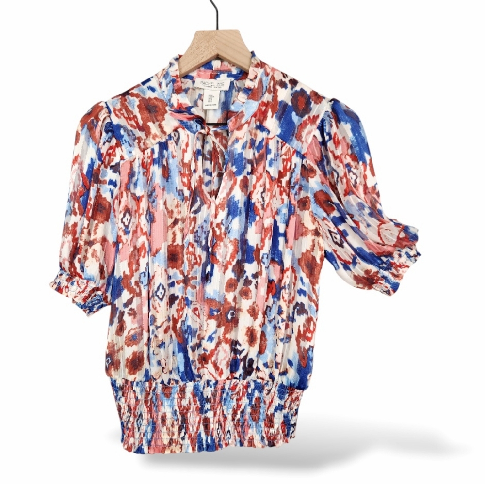 Rachel Zoe Multicolored Lurex Puffy Sleeve Blouse